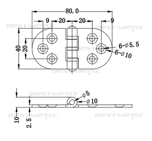 Петля накладная 40х80 мм, нержавеющая сталь  от магазина "Крепёж и метизы" фото 2