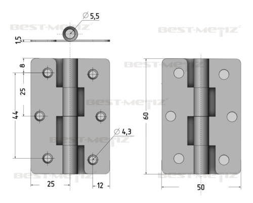 Петля накладная ПН5-60 ГОСТ 5088, нержавеющая сталь  от магазина "Крепёж и метизы" фото 3