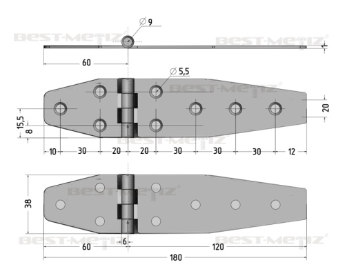 Петля накладная трапецивидная, нержавеющая сталь 180х38х2 мм  от магазина "Крепёж и метизы" фото 3