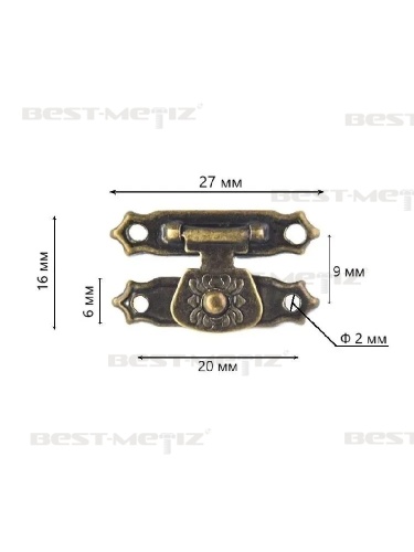 Замок защелка 27х16 мм, цинковый сплав  от магазина "Best-Metiz" фото 2