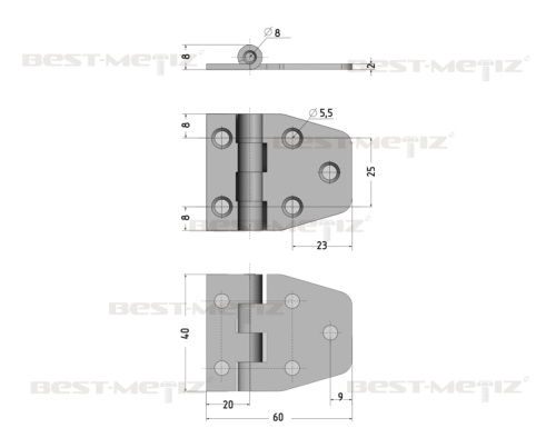 Петля накладная трапецивидная, нержавеющая сталь 60х40х2 мм  от магазина "Крепёж и метизы" фото 3