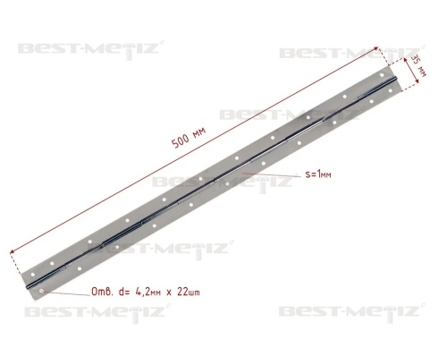Петля накладная карточная без врезки, 500 х 35 , нержавеющая сталь  от магазина "Крепёж и метизы" фото 3
