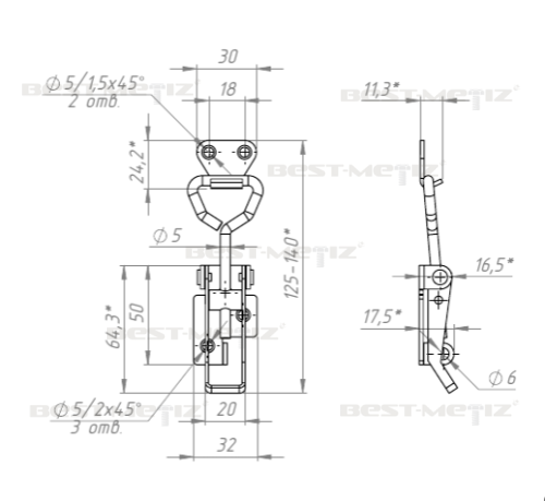 Замок регулируемый L=100-115, нержавеющая сталь  от магазина "Крепёж и метизы" фото 6