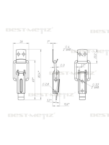 Замок-защелка L-65 без пружины, нержавеющая сталь фото 2