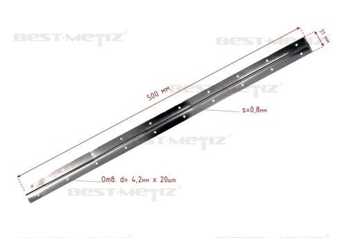 Петля рояльная облегченная, 500 х 31 мм, нержавеющая сталь  от магазина "Крепёж и метизы" фото 2