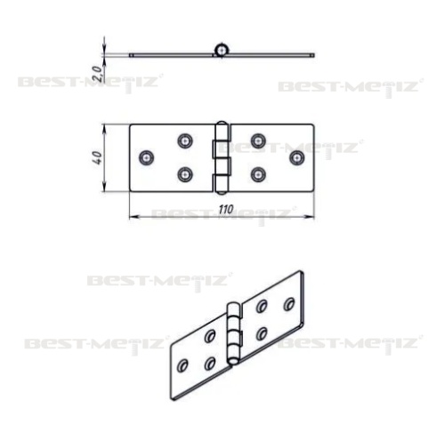 Петля карточная 110х40, нержавеющая сталь   от магазина "Крепёж и метизы" фото 3